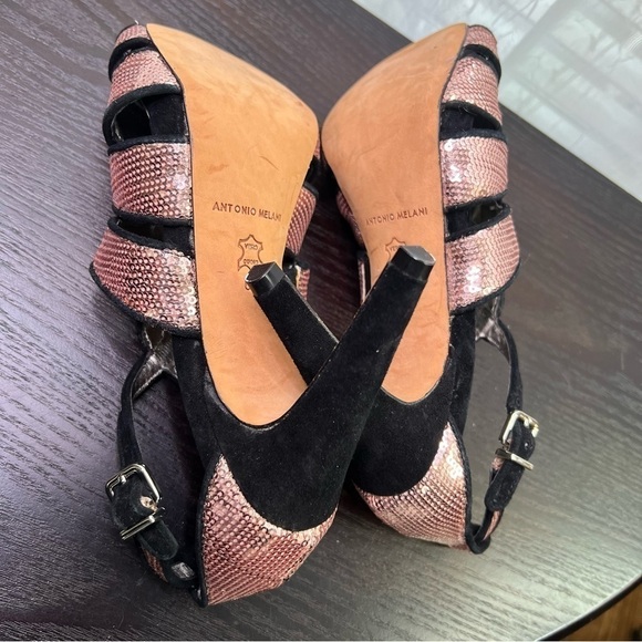 Antonio Melani Women Heels Pink Sequence Ladies Strappy Sandal Size 6 - Picture 4 of 9